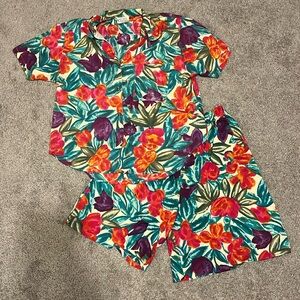 80s Cristin Stevens Floral Print Top and Shorts Set -m
